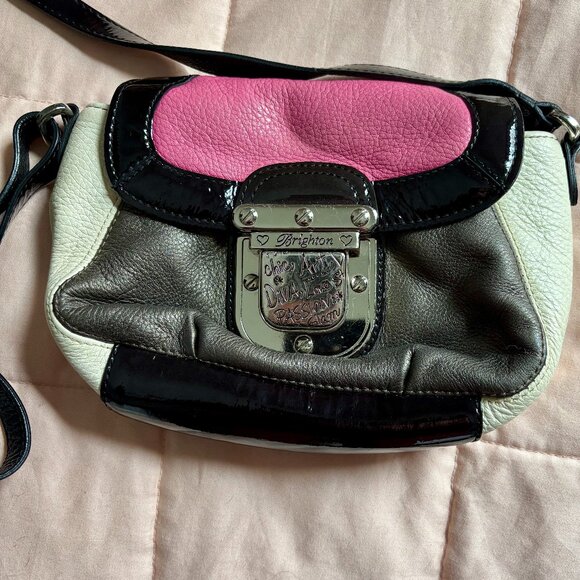Brighton leather colorblock crossbody bag purse date night going out coquette - Picture 1 of 8